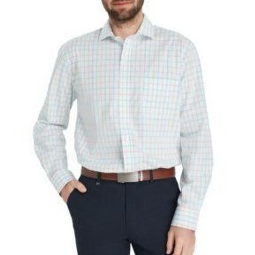 NWOT Club Room Dress Shirt Men's 17.5 34/35 Blue Cotton Plaid Regular Fit